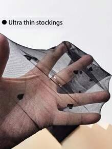 1 Pair Cute Heart Pattern Jacquard Tights For Women, High Waist Stirrup Pantyhose, XS-M