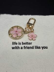 简单而百搭的合金材料，适合女性，用丝线编织，叶子，小花，钥匙扣，包包，吊坠，小，适合最好的朋友，圣诞节礼物，感恩节礼物，适合女性，冬季粉色 - 粉色 - 查看 5