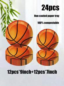 24 件套，一次性纸盘，材质：篮球、运动主题纸盘、7 英寸纸盘、9 英寸纸板、一次性派对餐盘 - 彩色 - 查看 11