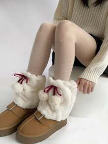 1 双女童毛球保暖腿套、中筒萝莉绒袜、小腿毛袜、雪袜 - 彩色 - 查看 4