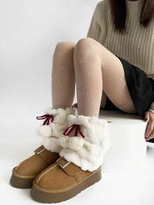 1 双女童毛球保暖腿套、中筒萝莉绒袜、小腿毛袜、雪袜 - 彩色 - 查看 5