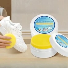 多用途清洁和去污剂、鞋子清洁霜、多用途清洁霜、带海绵的白色鞋子清洁剂、白色鞋子清洁剂、鞋子去污固体膏 - 彩色 - 查看 9