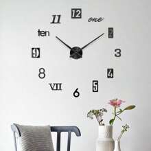 16 英寸/36 英寸/47 英寸现代设计大挂钟 3D/2D DIY 石英钟时尚手表亚克力镜面贴纸客厅家居装饰钟表镜面数字贴纸适用于客厅办公室装饰礼品、家居装饰、房间装饰 - 黑色 - 查看 2