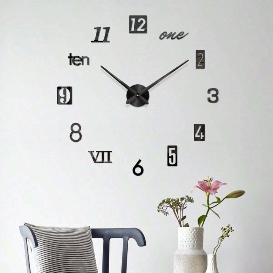 16 英寸/36 英寸/47 英寸现代设计大挂钟 3D/2D DIY 石英钟时尚手表亚克力镜面贴纸客厅家居装饰钟表镜面数字贴纸适用于客厅办公室装饰礼品、家居装饰、房间装饰