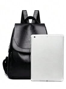 Mochila de cuero genuino de alta calidad para mujer, adecuada para uso diario casual de niñas, mochila negra retro, adecuada para mochila escolar de niñas - Negro - Ver 3