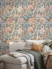 1pc Floral Pattern Peel And Stick Wallpaper, Light Color Background, Removable Wallpaper For Living Room, Bedroom, Wall, Furniture Renovation, 17.7 In X 6.5 Ft/9.8 Ft, Decorative Sticker, Removable Wall Panels, Wallpaper, Spring Decor, Renew Your Home, Rama Decorative Sticker, Birthday & Graduation Gift - Multicolor - View 11