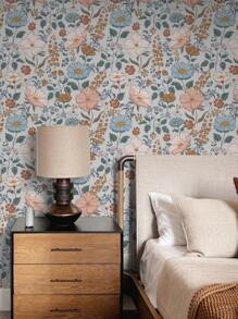1pc Floral Pattern Peel And Stick Wallpaper, Light Color Background, Removable Wallpaper For Living Room, Bedroom, Wall, Furniture Renovation, 17.7 In X 6.5 Ft/9.8 Ft, Decorative Sticker, Removable Wall Panels, Wallpaper, Spring Decor, Renew Your Home, Rama Decorative Sticker, Birthday & Graduation Gift - Multicolor - View 10