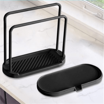 1pc Kitchen Sink Organizer Rack With Faucet Drain And Sponge Holder - Durable Plastic, Space-Saving Design, Suitable For Home And Restaurant