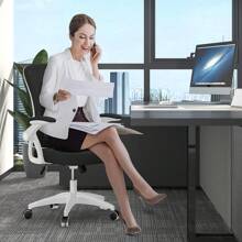 GartistGo Ergonomic Office Chair In Breathable Mesh With Lumbar Support, Adjustable Armrests, Inclinable Height Base, 360° Pivoting Wheel For The Office&Study - Black and White - View 4