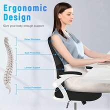 GartistGo Ergonomic Office Chair In Breathable Mesh With Lumbar Support, Adjustable Armrests, Inclinable Height Base, 360° Pivoting Wheel For The Office&Study - Black and White - View 6