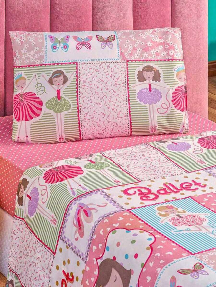 3 Piece Single Bed Sheet With Ballerina-Game-Balloon-Dinosaur-Astronaut-Ballet-Unicorn Print - 芭蕾舞3件套 - 查看 1