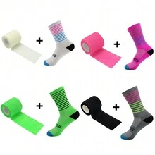 2 cái/bộ: 1 đôi tất đạp xe, tất thể thao ngoài trời, tất chạy bộ + 1 băng thun hỗ trợ ngón tay thể thao - Nhiều màu - Xem 1