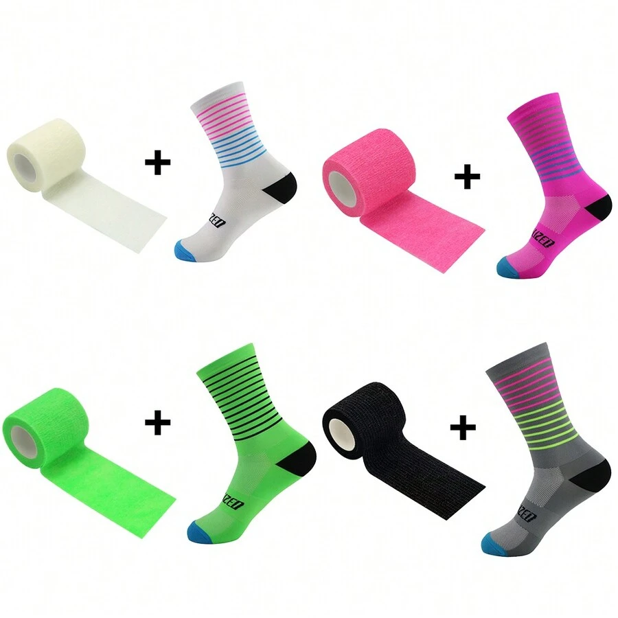 2 cái/bộ: 1 đôi tất đạp xe, tất thể thao ngoài trời, tất chạy bộ + 1 băng thun hỗ trợ ngón tay thể thao - Nhiều màu - Xem 1
