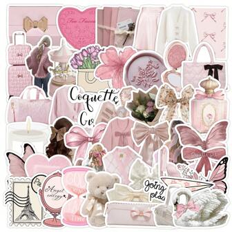 50 st Pink Toy Panda, Kläder, Bowknot Girl Series Stickers, Lämpliga för Gitarr Pennfodral, Hårklämmor, Vattenflaskor, Mappar, Hjälmar, Skidor, Laptops, Telefonfodral, Kylskåp, Dörrar, Resväskor och Andra Graffiti Stickers, Back To School