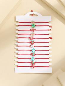 12 件圣诞系列红绳手工手链套装，适合圣诞节礼物 - 彩色 - 查看 1