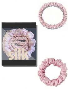 2条装 100% 天然真丝纯色发圈 高品质发绳（22姆米） 女士大号发圈 发饰 宽度（1厘米、2厘米） 马尾辫、发圈、发绳、发球 头饰