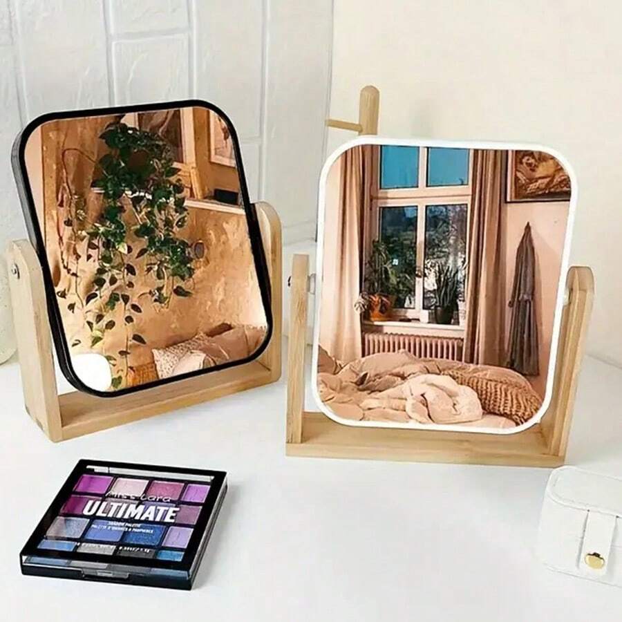 Round Mirror With YEAKE Natural Bamboo Stand, 8 Inch 1X/3X Magnifying Double-Sided 360 Degree Rotating Magnifying Glass, Portable Tabletop Bathroom Shaving And Makeup Mirror - Multicolor - View 1