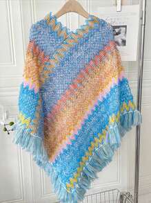 1pc Herringbone Tassel Shawl, Shawl Cape, Fashion Versatile Travel Poncho, Warm Scarf Wrap - Herringbone Fringed Shawl - View 17