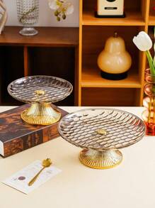 1pc Round Cake Stand With Gold Base, Decorative Tray For Christmas Gift, Wedding Party, Holiday