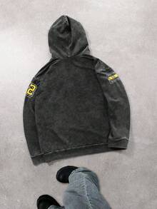 男士休闲复古风格旧金山字母印花套头连帽运动衫 - 黑色 - 查看 2