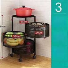 Drehbarer Gemüseständer, freistehender mehrstöckiger runder Korb aus Kohlenstoffstahl für Obst & Gemüse, Küchenregal zur Aufbewahrung