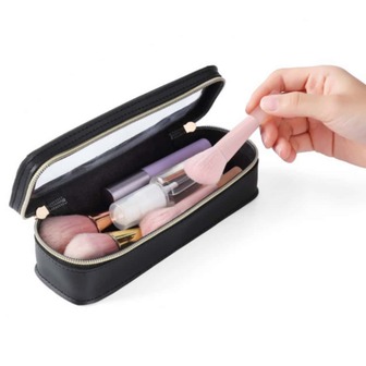 Bolsa de viaje multiusos transparente de PU - Organizador compacto de cosméticos y artículos de tocador, almacena de forma segura y conveniente los productos de belleza