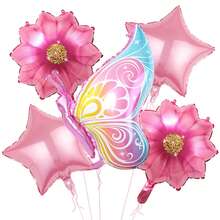 5 件蝴蝶铝箔气球装饰 - 粉色蝴蝶金属气球，适用于仙女、花卉、蝴蝶主题派对、婚礼、生日、迎婴派对 - 彩色 - 查看 5