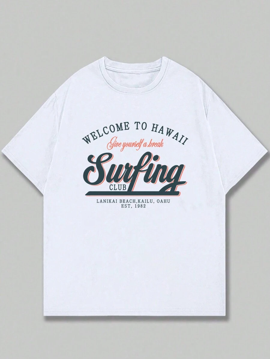 Retro Style Text Pattern Cotton Comfortable Summer Men's T-Shirt - 白色 - 查看 1