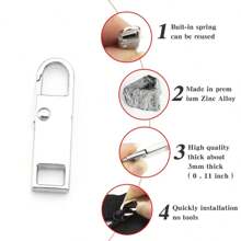 Zipper Pull Replacement Pack - 4/8 Pcs Quick Fix Zipper Heads, Easy Install, Tool-Free Zip Sliders For Luggage, Jackets, Backpacks, Boots, Multi-Size Detachable Hooks - Durable Universal Repair Kit