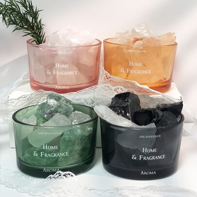 1pc Simple & High-End Crystal Aroma Stone With Glass Cup, Fragrance Diffuser Stone - No Oil, No Fragrance, Excellent New Home Decor Gift, Suitable For Moms & Women,Aromatherapy,House Freshener,Diffuser,Gift,Home Decor Gifts Birthday Graduation