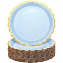 10pcs/20pcs Light Pink Scalloped Paper Plates With Gold Foil 7 Inches 9 Inches Disposable Paper Party Plates Decorative Dinner Paper Plates For Cake Dessert Birthday Bridal Shower Wedding Gender Reveal Party Supplies - Light Blue - View 8