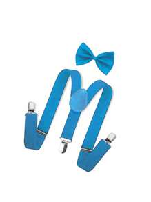 儿童吊带和领结套装，学生西装领结夹裤子吊带，婴儿和儿童可调节吊带夹，适合婚礼派对生日 - 彩色 - 查看 18