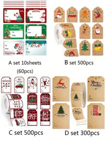 Christmas Gift Tags Stickers- Christmas Gift Tags Christmas Presents Self Adhesive Stickers Christmas Tags Christmas Santa Merry Christmas Holiday Decoration Christmas Decorations Home Christmas Gifts Christmas Decor