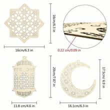 3 Pcs Wooden Pendant Ornament Ramadan Hollow Decoration Moon Star Wind Light Shape Pendant Ornament Happy Eid Hanging Sign For Ramadan Mubarak Eid Party Decorations