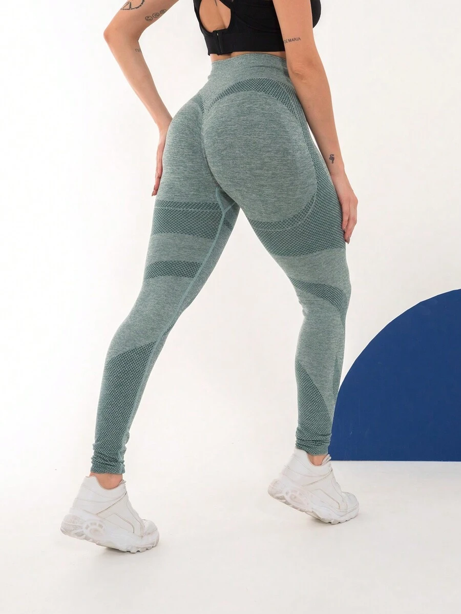 Seamless High Waist Butt Lifting Leggings Gym Sports Pants C25 - Spring Green - 查看 1