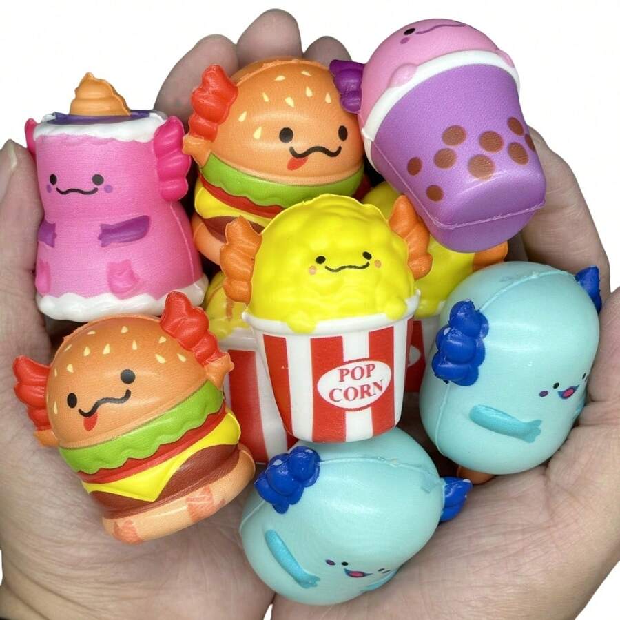 4PCS/8PCS/12PCS 迷你柔软玩具圣诞新年派对礼品玩具彩色泡沫柔软玩具墨西哥钝口螈玩具游戏奖品 PU 玩具生日快乐挤压玩具挤压手指坐立不安感官玩具