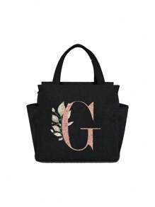 Geantă de prânz izolată personalizată cu identificare a primei litere - Geantă Bento caldă din pânză, închidere cu fermoar, căptușeală din folie de aluminiu de mare capacitate, potrivită pentru designul primei litere la serviciu și la școală, școli și activități în aer liber - Ușor de curățat, design compact, impermeabil, cutie de prânz, geantă de prânz pentru femei, geantă de picnic pentru profesori, geantă frigorifică pentru camping, geantă frigorifică pentru sală de clasă, geantă de picnic pentru femei, geantă de damă pentru școală, accesorii școlare, articole școlare