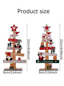 1 套木制圣诞树桌面木制标志设计有雪人圣诞老人、乡村圣诞节小矮人装饰品,适用于家庭、酒店、商店、酒吧、市场装饰、圣诞节 - 彩色 - 查看 4
