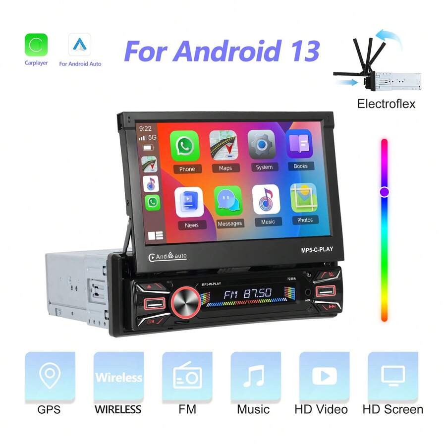 Single Din 2G+64G Android Car Stereo Wireless Carplay Android Auto, 7