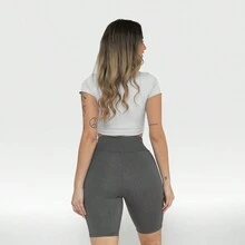 WOMEN'S HIGH WAIST FITNESS GYM LEGGING BERMUDA SHORTS - 黑色 - 查看 4