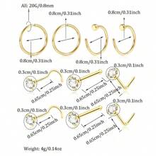 DAILI 10 piezas/set Aro para la nariz con diseño de diamante de imitación - Plateado - Ver 5