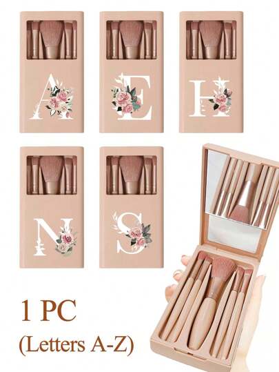 Set di pennelli cosmetici portatili color pelle con specchi, set di pennelli per il trucco con stampa a fiori e lettere A-Z, setole morbide, set di pennelli per trucco da viaggio con scatole a specchio, mini penne cosmetiche multifunzionali, pennelli per fondotinta e ombretto, strumenti di bellezza per principianti, organizer per trucco con rastrelliera per pennelli cosmetici, regali ideali per ragazze, forniture da viaggio, articoli essenziali da viaggio
