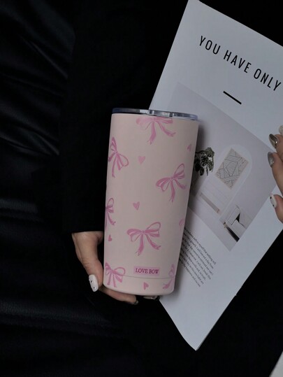 قارورة مزدوجة الجدران من الفولاذ المقاوم للصدأ سعة 20 أونصة، مع تصميم كبير لشريط الربطة والقلب، كوب قابل لإعادة الاستخدام للقهوة، السيارة، المنزل، المكتب، الأنشطة الخارجية، هدية رائعة للعطلات، عيد الميلاد، عيد الحب، عيد الأم ، زجاجة ماء