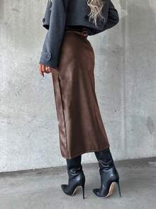 Fashionable Slit Sexy Bodycon Punk Style Skirt - Brown - View 2