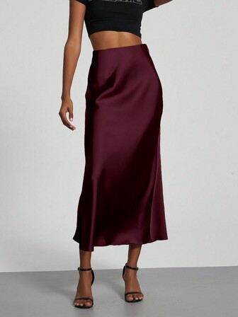 Se-Hore Fashion Women's Elastic Satin Finish Maxi Skirt, Suitable For All Seasons