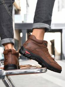 Salkin Zapatos deportivos casuales de caballero, botas altas de puntera redonda con cordones, sencillas y de moda en color caqui, con suela gruesa, cómodas, de suela blanda, resistentes al desgaste y antideslizantes, aptas para otoño e invierno, para uso diario, oficina, casual, senderismo y conducir, tallas grandes 45 46 47 48