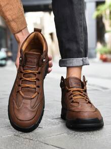 Salkin Zapatos deportivos casuales de caballero, botas altas de puntera redonda con cordones, sencillas y de moda en color caqui, con suela gruesa, cómodas, de suela blanda, resistentes al desgaste y antideslizantes, aptas para otoño e invierno, para uso diario, oficina, casual, senderismo y conducir, tallas grandes 45 46 47 48