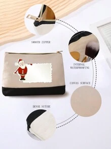 圣诞图片定制文字，轻质帆布防水拉链，可打开红包，大容量零钱包，笔盒，适合购物、约会、度假、旅行、节日、派对、礼物，适合送给女士、母亲、教师、护士等，化妆包，旅行配件，夏季出游用品 - 彩色 - 查看 5
