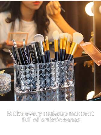 1pc Rhinestone Transparent Makeup Pen Eye Shadow Brush Storage Box,Room,Home,Bedroom,Bathroom,House,Pink Room,Living Room Decor,Travel Stuff,Gift Bag,Gifts For Mom,Dad,Men,Friends,Teacher,Birthday,Wedding,Desk,Shelves,Accessories,Gift Boxes,Funny Gift,Storage,Makeup Brush Holder Home Bathroom Decor Summer Makeup Organizer