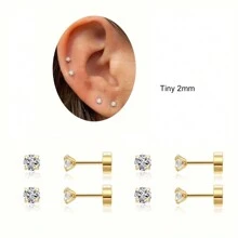 DAILI 7 Đôi Khuyên Tai Dẹt 20G Cho Nam Nữ, Bạc, Không Gây Dị Ứng, Khuyên Tai Đinh Tán Thép Không Gỉ, Đính Đá Cubic Zirconia, Khuyên Tai Hình Trái Tim, Ngôi Sao, Thép Không Gỉ Y Tế, Phù Hợp Cho Tai Nhạy Cảm, 2-3-4-5-6-7-8mm, 4-7 Đôi, Quà Tặng Ngày Valentine - bộ bông tai - Xem 20